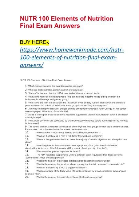 nutritional elements of food hangaroo answer
